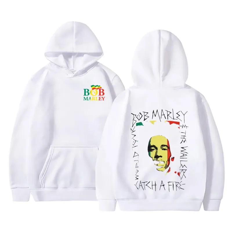 Reggae Bob Marley Face Graphic Hoodie Catch A Fire Album Merch Pullover Hoodies Men Women Casual Vintage Oversized Sweatshirt