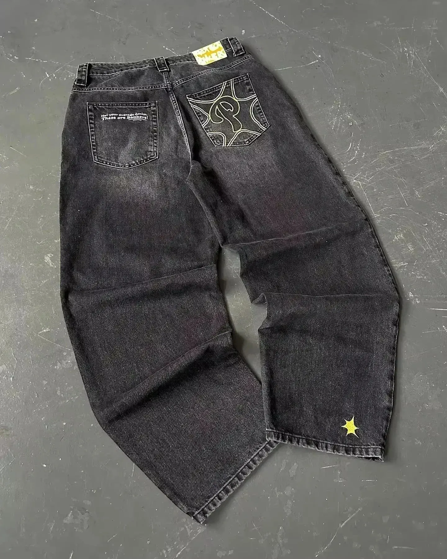 American Y2K Street Trend Letter Embroidered Loose Jeans Men Harajuku New Hip Hop Oversized Wide-leg Pants Unisex Mopping Jeans