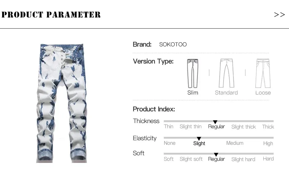 Erkekler Ince Konik Streç Kot Streetwear Ağartılmış Kot Pantolon Rahat Düğmeler Fly Mavi Beyaz Pamuk Pantolon — image 7