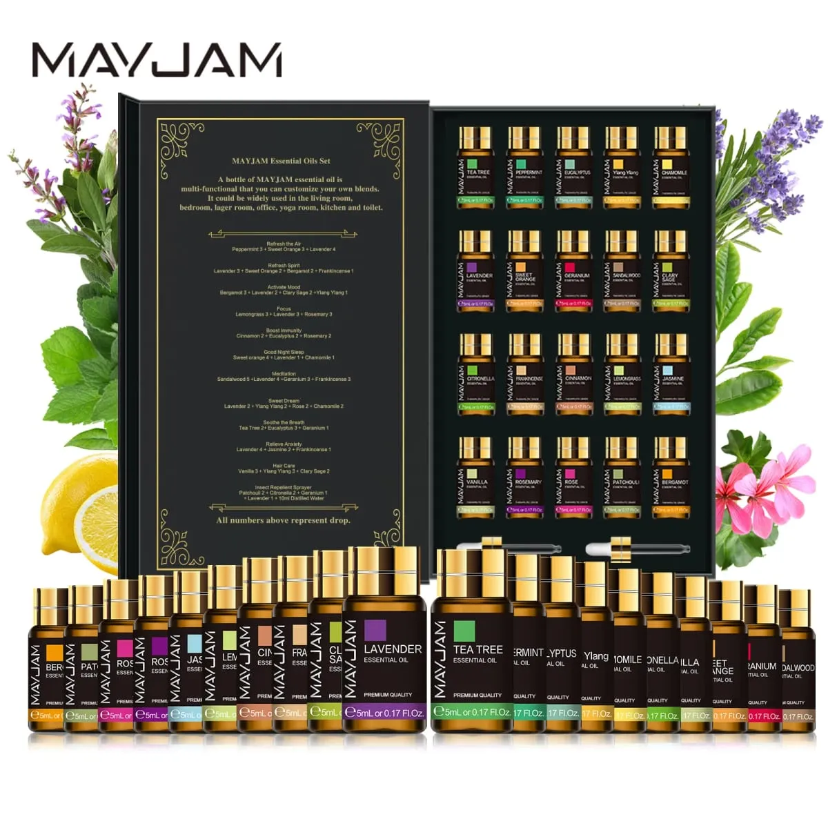 20 Bottles Essential Oils Kit Set Lavender Jasmine Eucalyptus Vanilla Sandalwood Sweet Orange Geranium Patchouli — image 2