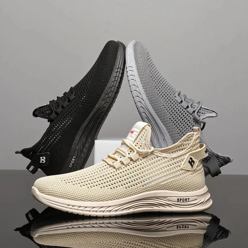 Fashion Men Knit Mesh Trainers Cushioned Soft Sole Non Slip Breathable Walking Sneakers Casual Outdoor Running Street Footwear