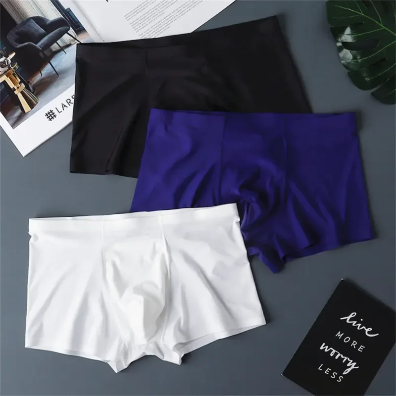 3PCS Hohe Qualität männer Eis Seide Unterwäsche Sommer Dünne Atmungsaktive Nahtlose Höschen Sexy Männliche Unterhose Plus Größe