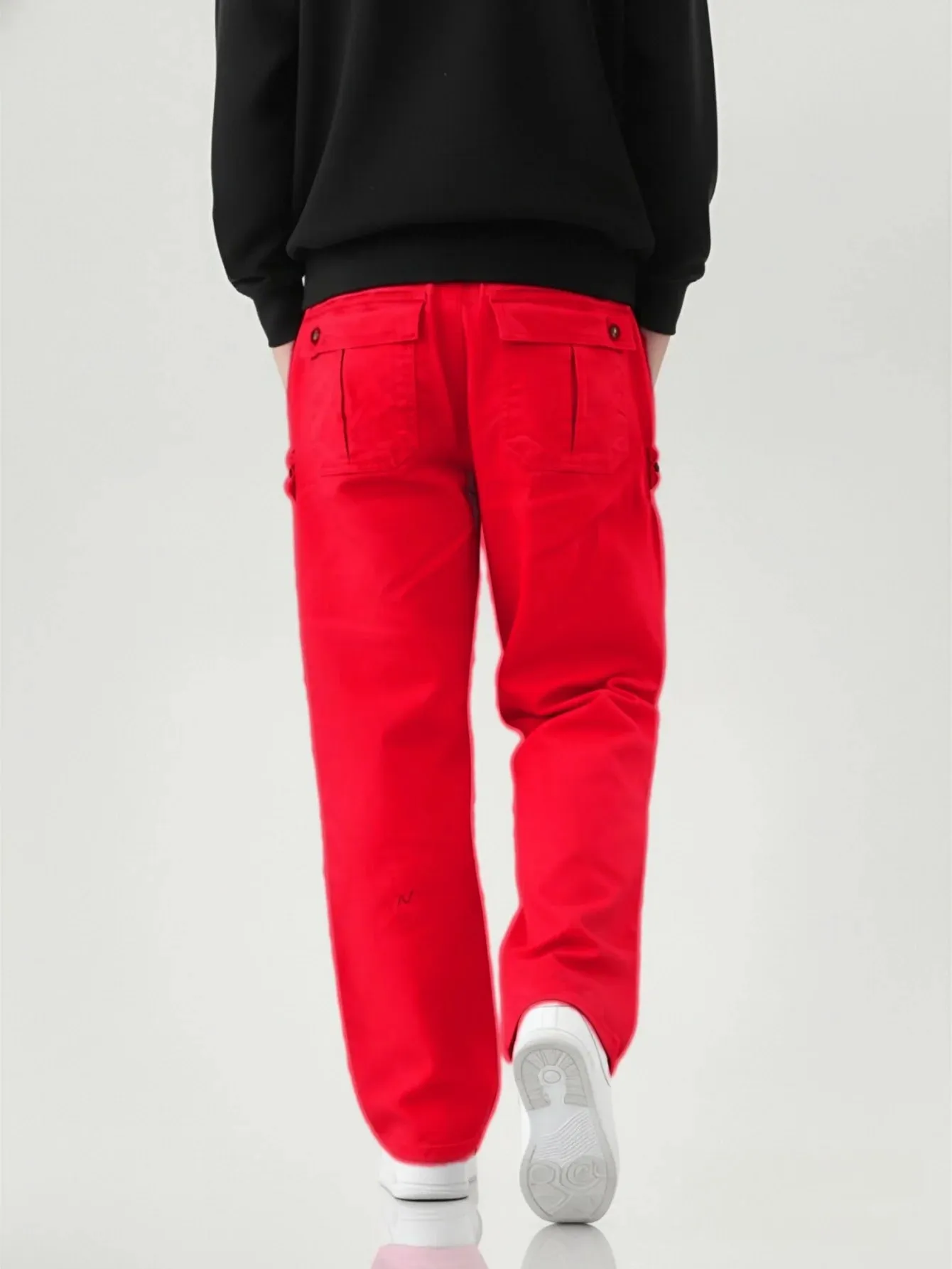Men's Stretch Waist Pants Basic and Versatile Design Business Classic Style Red Loose Straight Pants