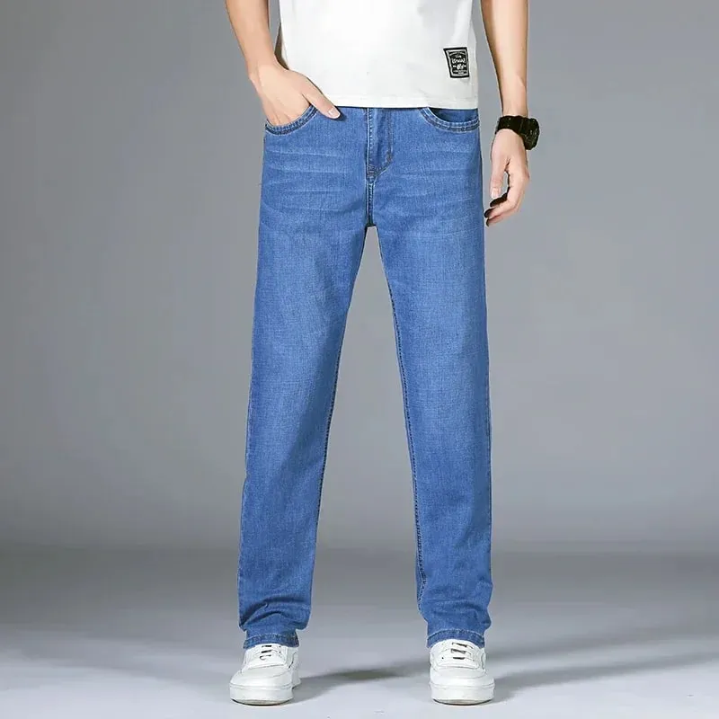 Man Pants Office Business Jeans Men Classic Blue Black Cotton Stretch Straight Denim Pants Male Brand Trousers