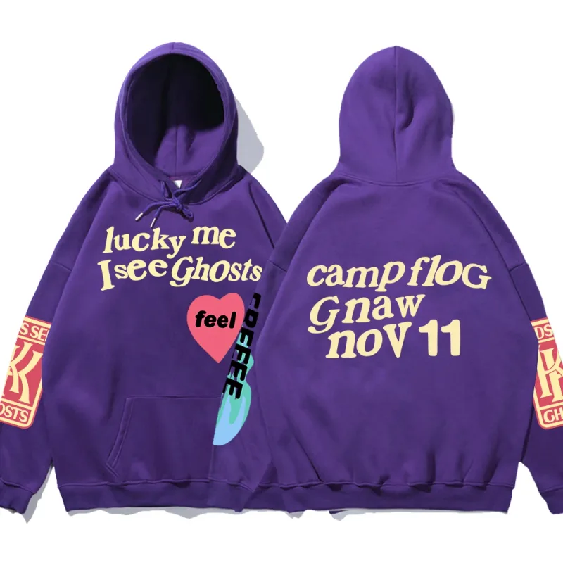 Graffiti Letter Printed Loose Hooded Kanye Sweatshirts Men Oversized Fleece Luck Me I See Ghosts Hoodie Unisex Pullover Hoody — image 8