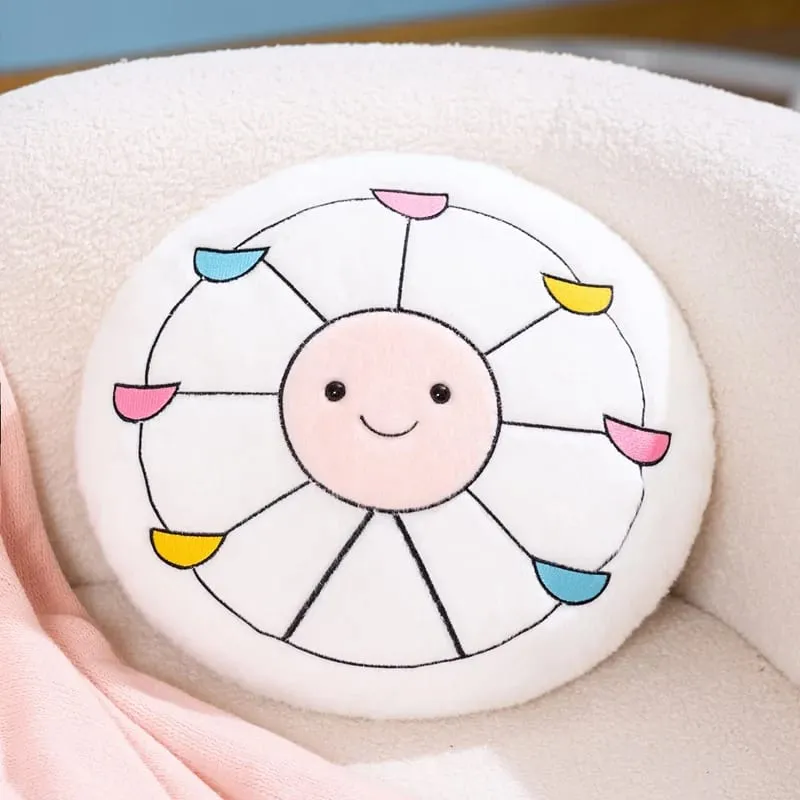Cute Amusement Park Themed Plush Toy Fluffy Carousel Ferris Wheel Shaped Throw Pillow Sofa Cushion Home Decor