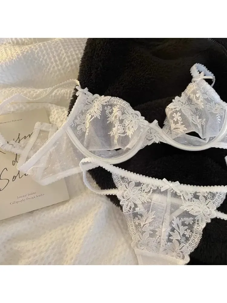 Parisian Lace Half Cup Bra Set - ชุดชั้นในฤดูร้อน Underwire บางเฉียบพร้อม Cutouts เชียร์และไม่มีฟองน้ำเซ็กซี่ French Desire