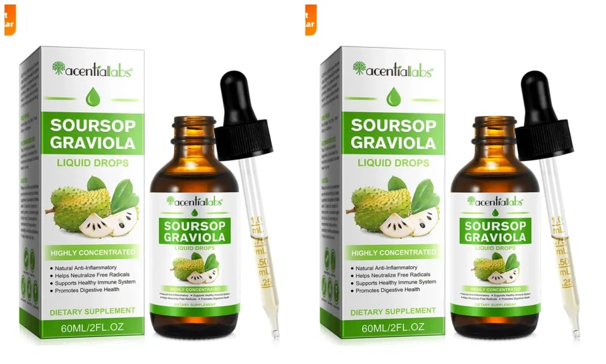 Acentiallabs ขายร้อน 60ml Soursop Bitter Liquid หยดผลิตภัณฑ์เสริมอาหาร 100% Pure Organic Soursop Graviola Extract สำหรับ Adlut