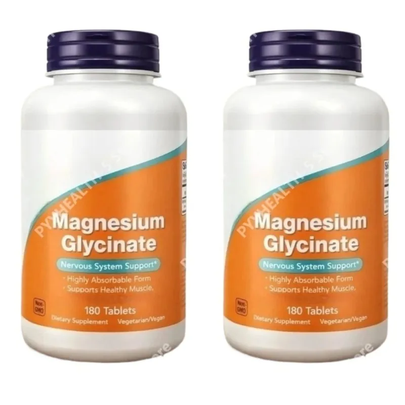 Magnesium Glycinate Tablets 200mg High Absorption Vegan Non-GMO Formula for Nervous System Muscle Relaxation Support 180 Count