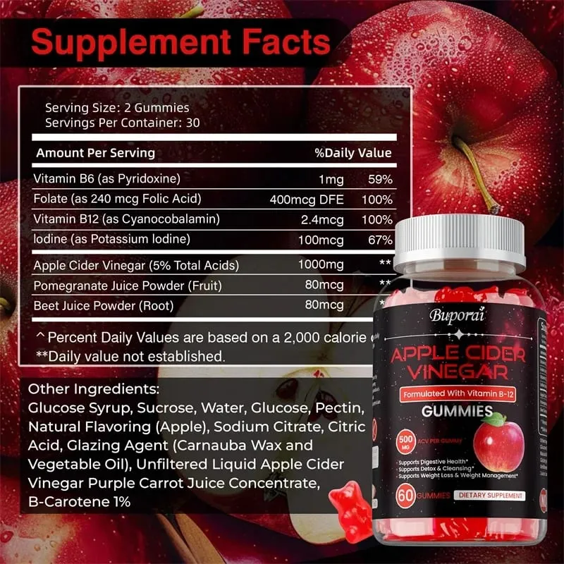 Apple Cider Vinegar Gummies - Promotes Digestive Health Relieves Bloating and Constipation Burns Fat Weight Management