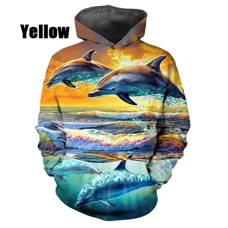 Hot Sale 3D Printing Dolphin Graphic Hoodies Casual Pullover Sweatshirts For Men Women Streetwear Oversized Hoodies For Kids