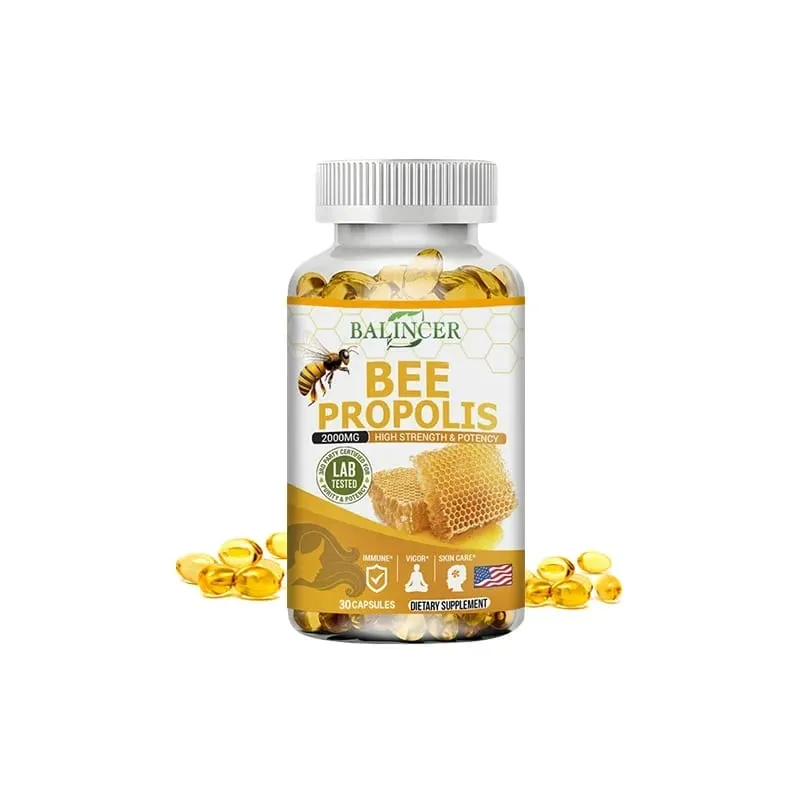 Natural Bee Propolis Capsules - Relieves Joint Pain and Stiffness Promotes Bone Health for Immunity and Anti-oxidation