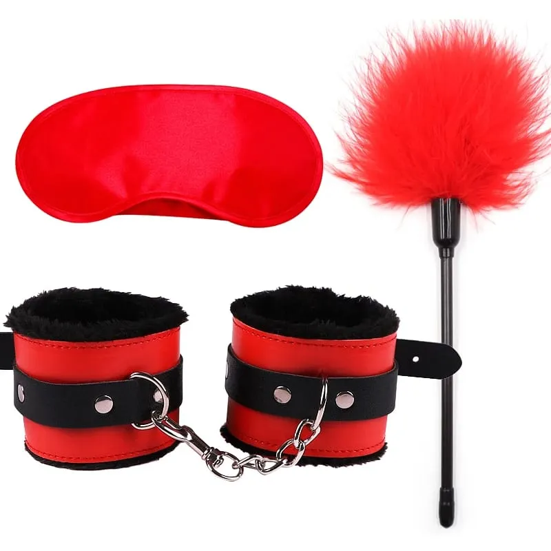 Mga Sex Toys Para sa Babae Bdsm Set Sexy Leather Plush Sex Toys Bondage Kit Mga Posas Feather Blindfold Fetish Flirt Goods Para sa Matanda