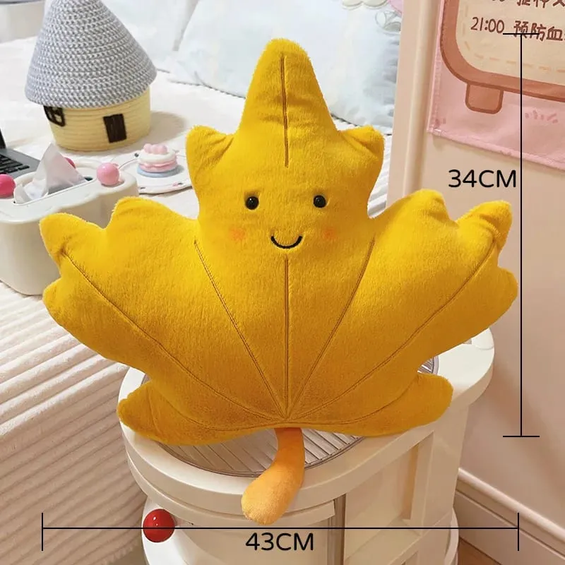 Smiling Face Maple Ginkgo Leaf Plush Pillow Stuffed Kawaii Plant Cushion Sofa Chair Decoration Gift — image 14