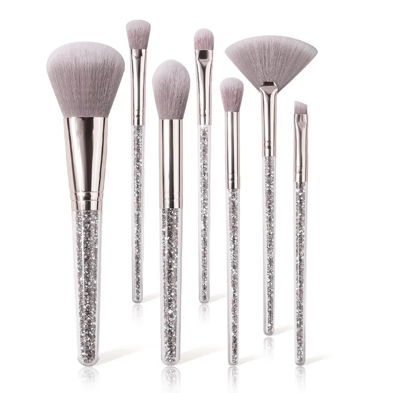 7PCS Pink Crystal Makeup Brushes Set Rose Gold Handle for Foundation Eyeshadow Blush — image 7