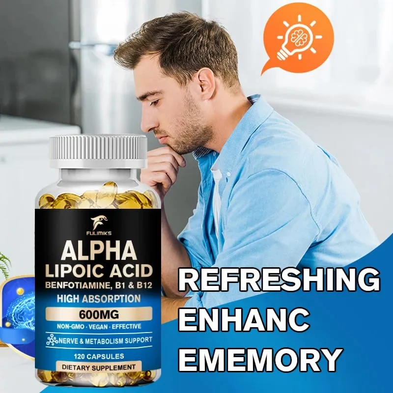Alpha Lipoic Acid Capsules with Vitamin B12 for Energy Support Heart Health Neuropathy Relief Dietary Supplemen Non-GMO