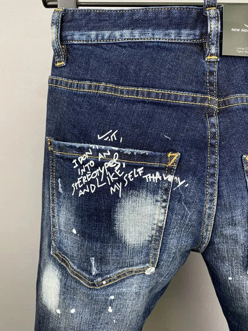 Men Jeans Dsq2 Denim Pants Hole Slim Pencil Trousers Buttons Party Clothes coolguy D2 JEANS for husband blue — image 6