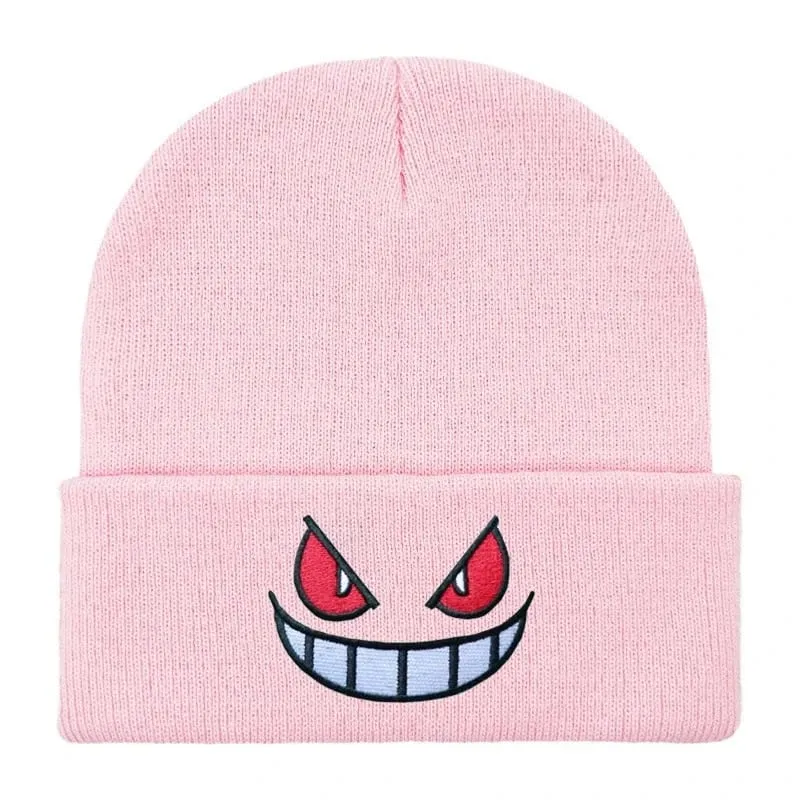 Pokemon Gengar Cartoon Embroidered Beanies Knitted Skullies Autumn Winter Warm Wool Hat Gengar Women Men Beanies