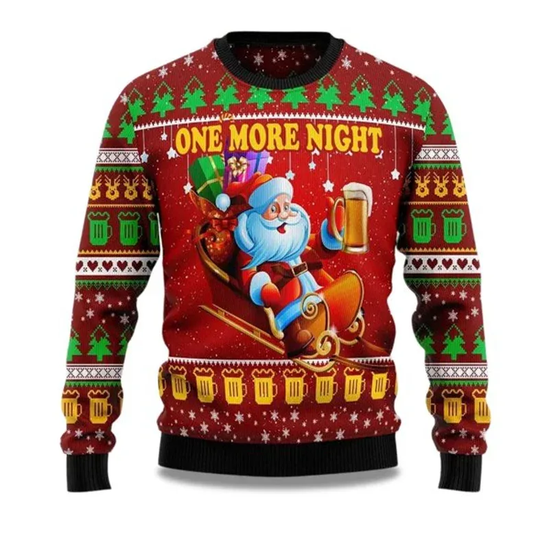 Jingle My Bells Sweter Natal Jelek untuk Pria Sweter Pulover Santa Klaus Gambar Cetak Pesta Bir Sweter Pola Alpaca Manusia Salju