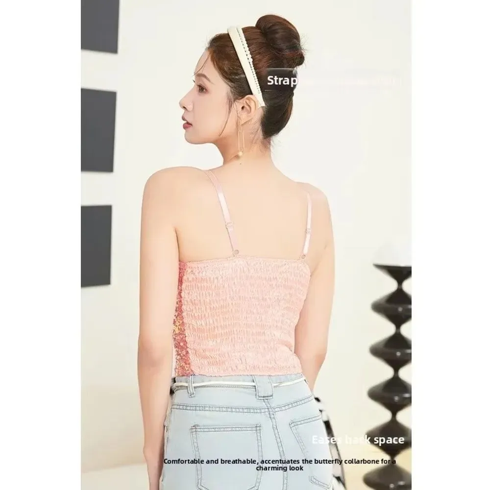 Shiny Sequin Sequin One-Piece Tank Top Fixed Wrap Chest High Elasticity Backless Vest Underwear Short Base Layer Vest Top Summer — image 3