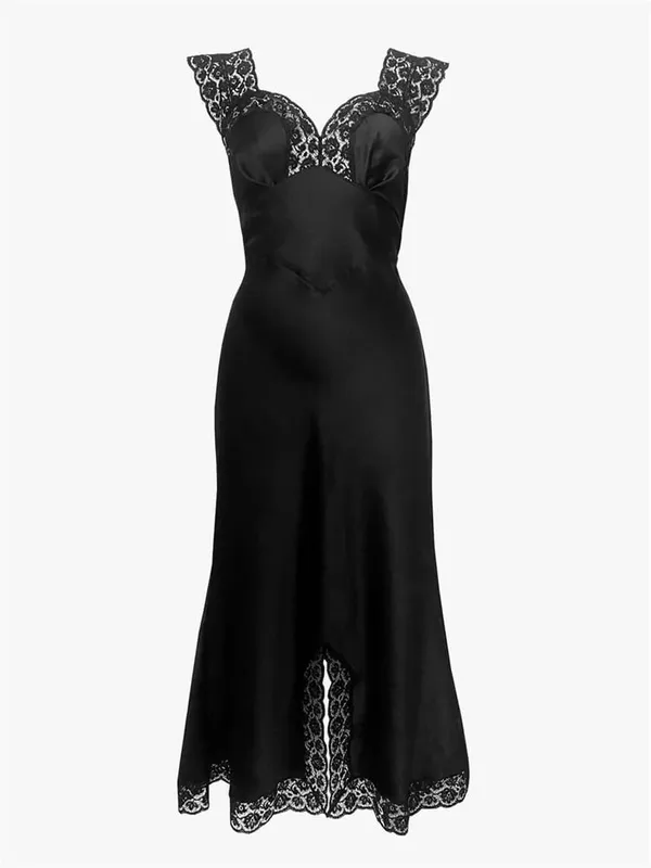 Tossy Fashion Satin Blonde Lang Kjole Kvinder V-hals Patchwork Hollow Out Ærmeløs Snøringskjole Aften Kvinde Efterår Maxikjole — image 11