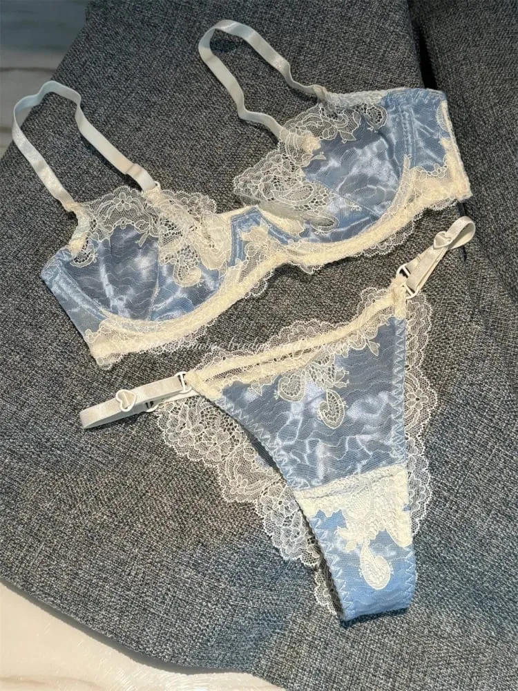 Lace girls underwear thin section glossy bra anti-sagging push up lingerie support large breasts show small bra set