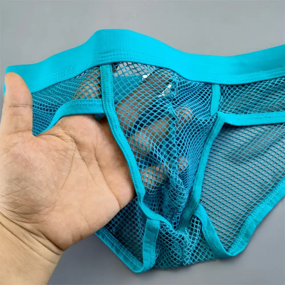Hollow Out ตาข่ายผู้ชาย U กระเป๋าชุดชั้นในต่ำเอวโปร่งใสบิกินี่กางเกงกางเกง Breathable Plus ขนาด