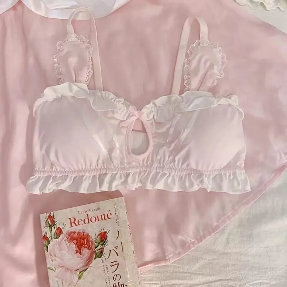 Cute Japanese Rabbit Ear Bra Panties Set Wireless Thin Triangle Brassiere For Small Flat Breast Breathable Daily Underwear S-XL — image 5