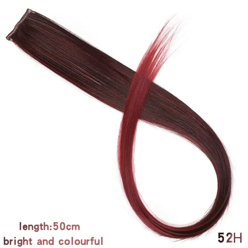 22" Synthetic Long Straight Rainbow Highlight Colored Hair Extensions Clip In One Piece Ombre Pink Purple Green Yellow For Wome