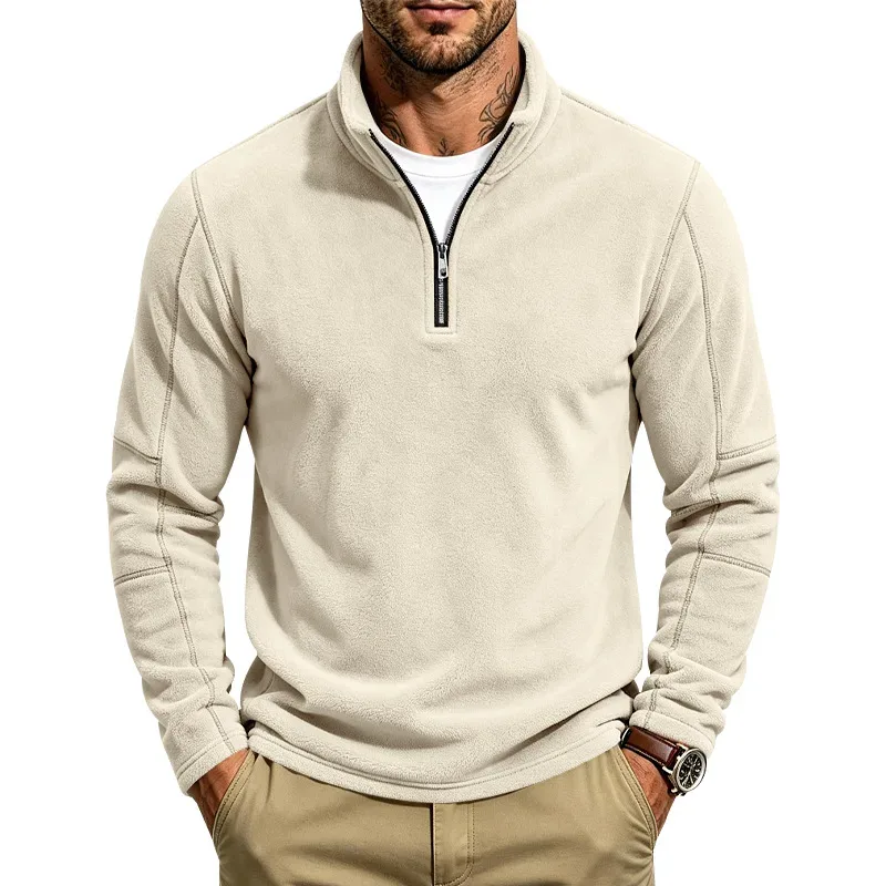 Men's Quarter Zip Polar Fleece Pullover Stand Collar Long Sleeve Casual Warm Sweatshirt For Autumn Winter Daily Commute Wear