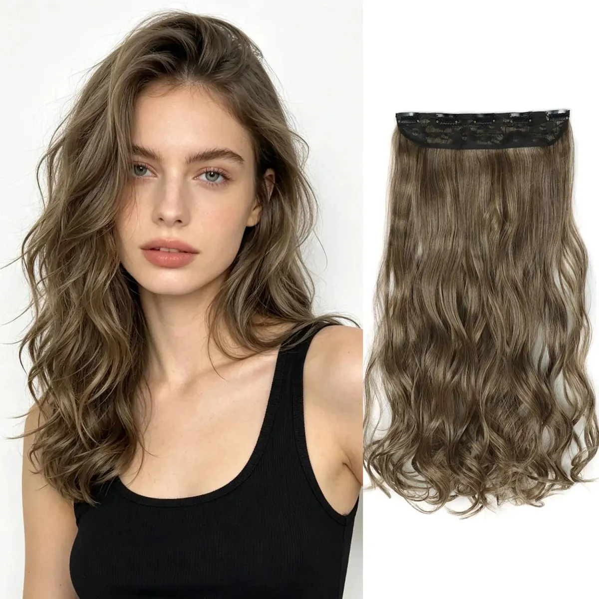Extensions de cheveux synthétiques à clips, postiche ondulée en fibre haute température, 5 clips en une pièce, pour femmes, fête quotidienne, vacances