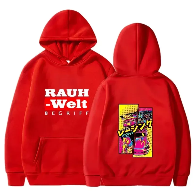 Rauh Welt Hoodie Auto Widebody Tuning JDM Racing Pop Art Comic Ästhetik Schwarz Übergroßes lässiges Sweatshirt Langarm