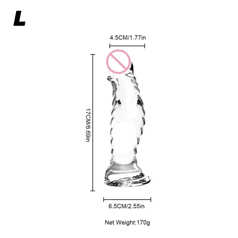 Crystal Clear Spiral Glass Dildo with Strong Suction Cup Base Transparent Realistic Anal Vaginal Sex Toy for Women Men Couples
