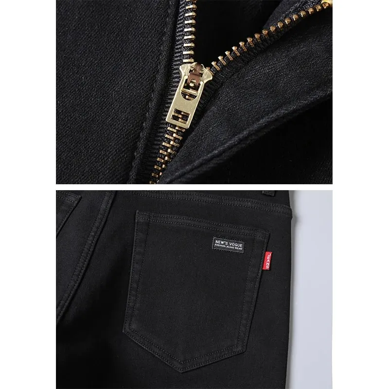 Plus Size Men's Solid Barrel Denim Pants For Spring Fall Casual Black Trendy Jeans For Men
