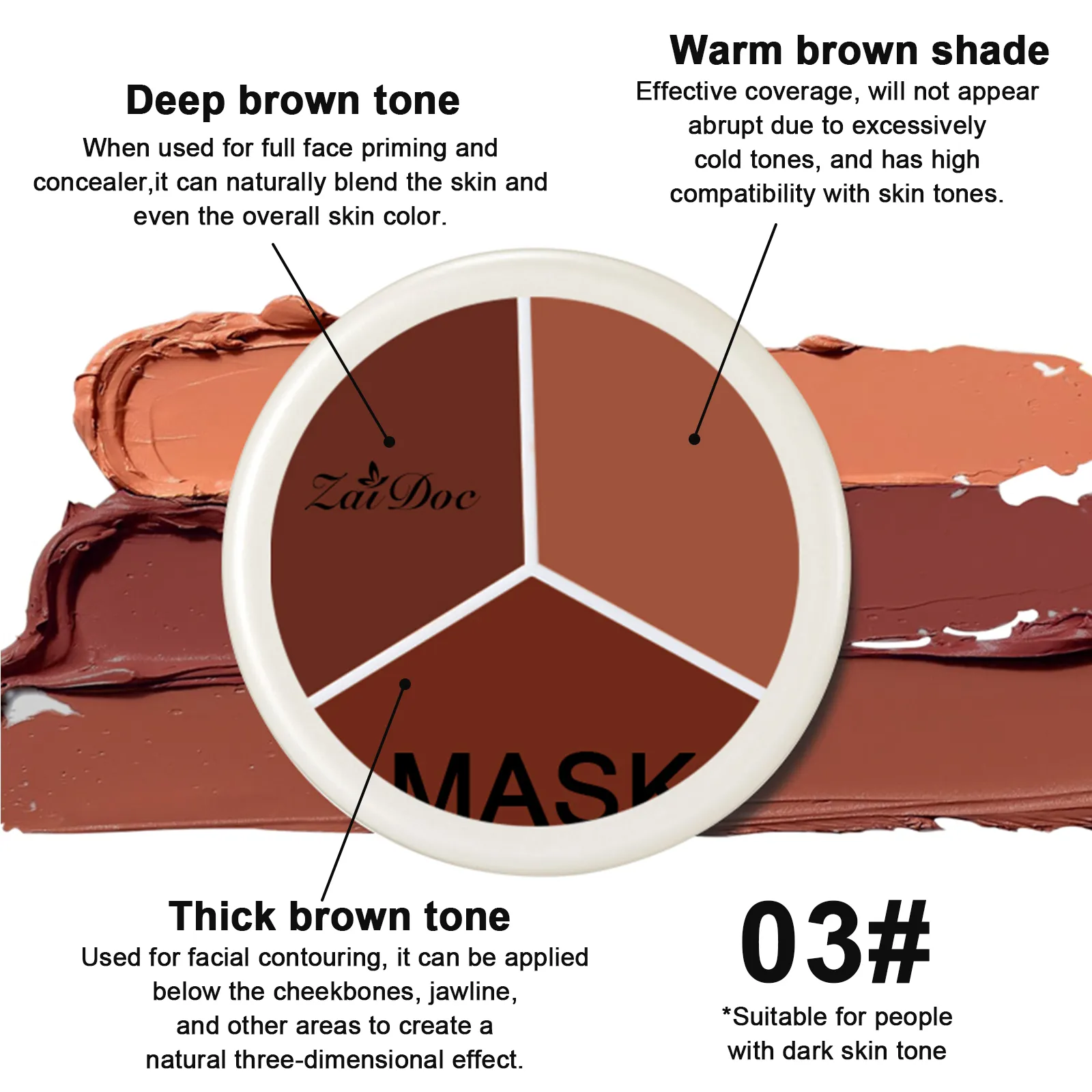 ZaiDoc 3 Colors Concealer Palette Full Coverage Long Lasting Cream Corrector for Acne Dark Circles Eye Bags Natural Makeup 15g Each