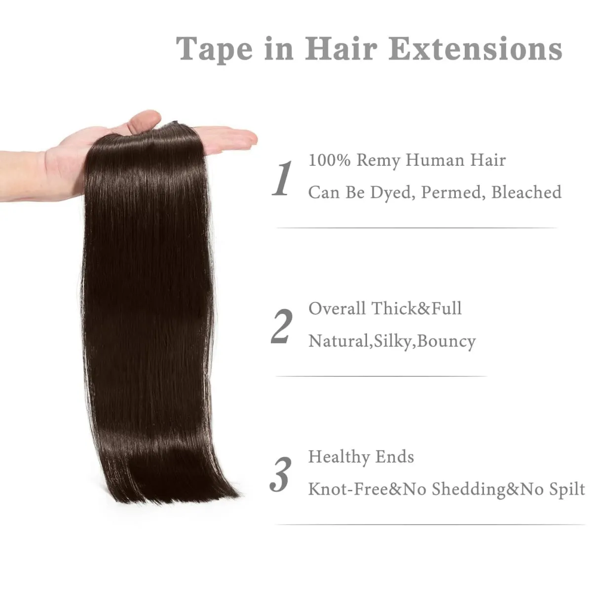 Dark Brown Tape in Hair Extensions Human Hair 18inch 50g 20pcs Seamless Remy Straight Hair Invisible Tape in Hair Extensions