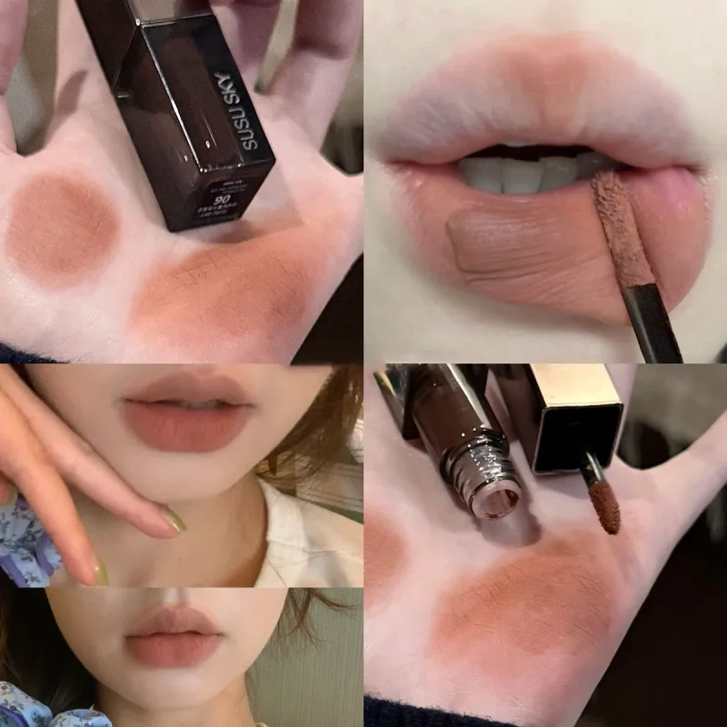 Waterproof Punk Gothic Matte Black Lipstick Purple Lipgloss Makeup Mousse Lip Mud Dark Red Brown Lipstick Non-stick Cup Lip Tint