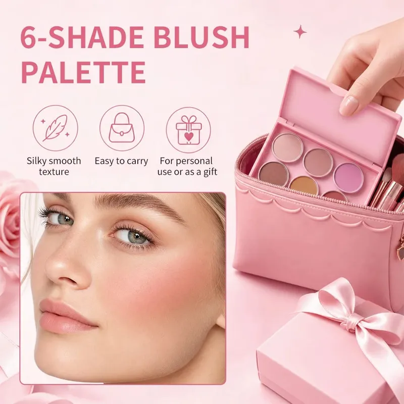 Matte Shimmer Nude Eyeshadow & 6 Tone Blush Powder Palette Langdurige mengbare gezichtsoogmake-upkit met applicatorborstels
