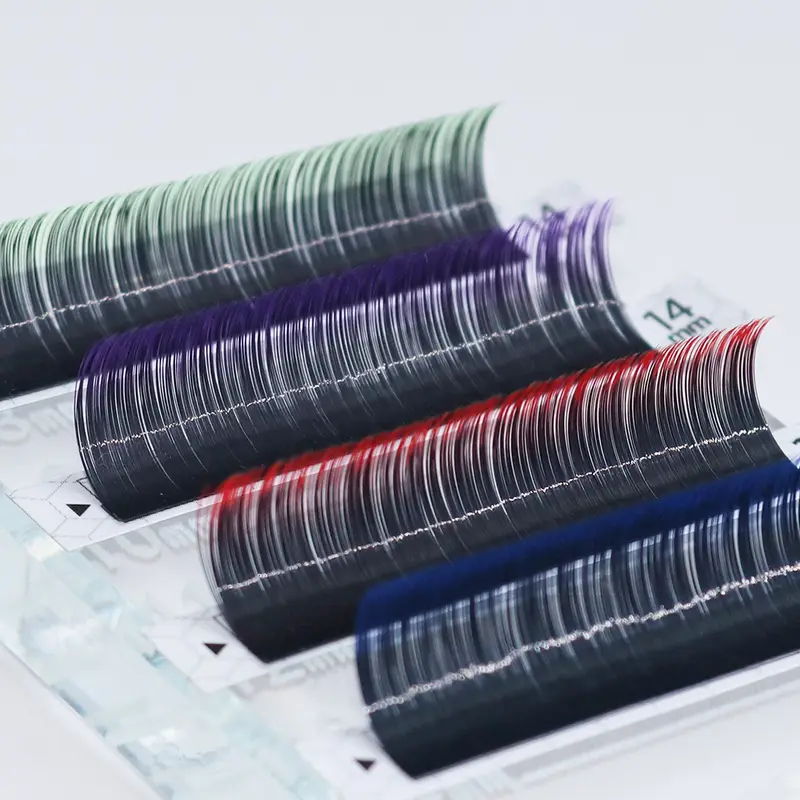 12Rows Ombre Gradient Red Green Blue Purple Color Eyelash Extension Individual Faux Mink False Eye Lashes Makeup