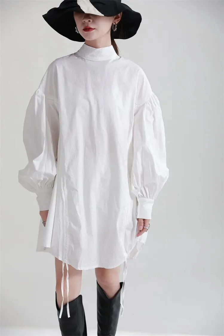 2025 Women Irregular Drawstring Big Size White Blouse New Stand Collar Long Sleeve Shirt Fashion Tide Spring Autumn — image 2