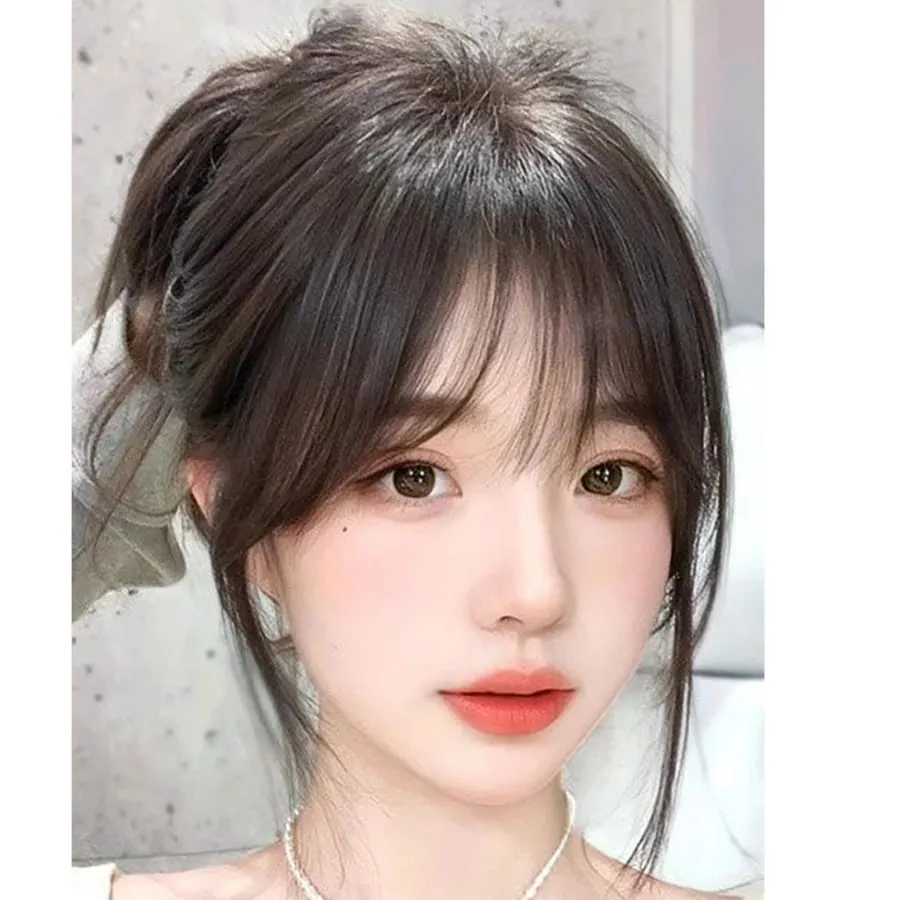 Synthesis Wig Middle-part Bangs Hair Extensions Clip In Forehead Natural Seamless French Oblique Bangs Eight-character Bangs — image 14