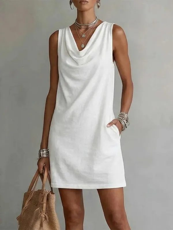 2026 Sundress Sexy Sleeveless Mini Dress Women Summer O-Neck Pockets Short Dresses For Women Elegant Beach Holiday Dress Boho