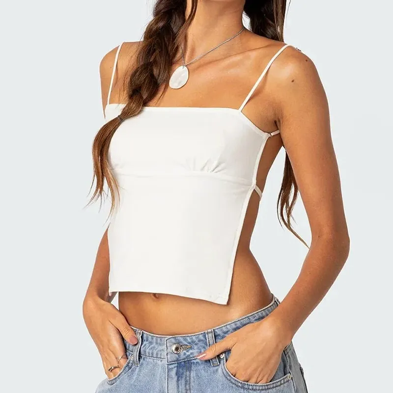 Europe and America Cross border 2024 Spring/Summer New Spicy Girl Solid Color Sexy Open Back One Line Neck Bra and Strap Top — image 11