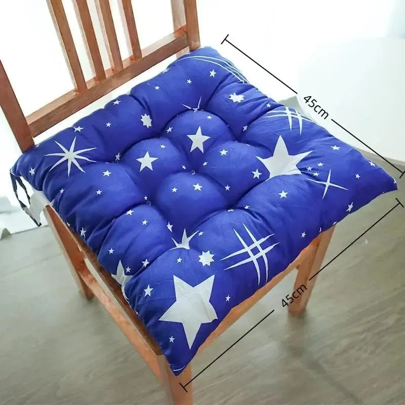 Non-deformable Thick Padded Square Seat Cushion Cute Cartoon Prints with Fixed Ties for Long Time Sitting