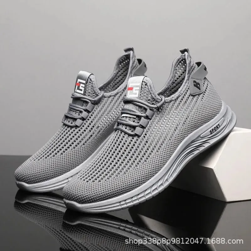Fashion Men Knit Mesh Trainers Cushioned Soft Sole Non Slip Breathable Walking Sneakers Casual Outdoor Running Street Footwear