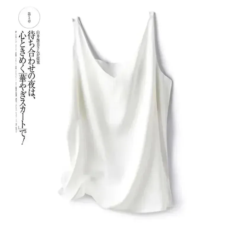 女性 Tシャツエレガントなシルクサテンブラウスノースリーブ女性の夏のカジュアルルーズタンクとキャミソール固体グリーントップス女性のための — image 10