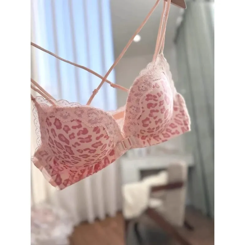 Petite Leopard Print Front Closure Bra Set Push Up Backless Sexy Party Lingerie Boost Bust Show Fuller Shape 32-38AB Top Selling