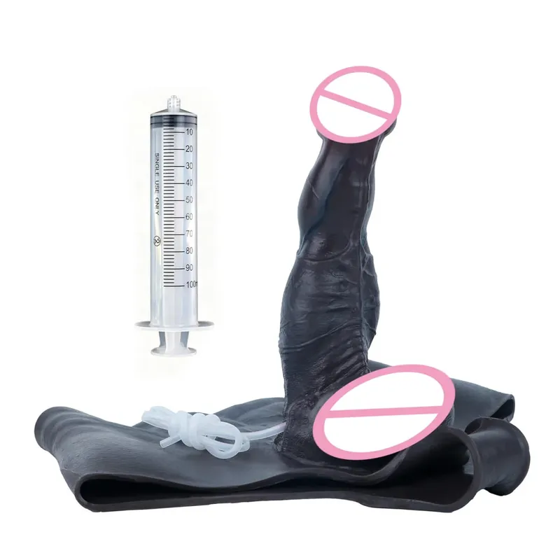 Black Nude Strapon Big Realistic Ejaculation Dildo Silicone Squirting Panties With Simulated Solid Penis Sex Toy For Women — image 53