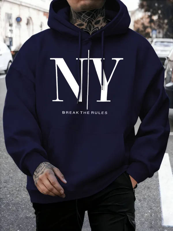 Łam zasady Tak Nie nadruki Jesienne bluzy polarowe Męska miękka bluza z kapturem do biegania Ulica Wygodne swetry Sportowa luźna odzież sportowa