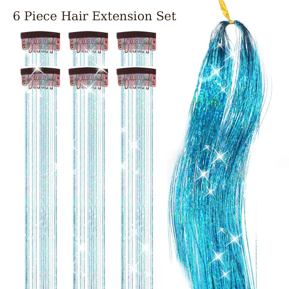 Hårglitterpaket med 6 st Klämma i hårglitter 20 tum Färgglada glitter glitter Hårförlängningar Festival Present glitter Fairy Hairpiece
